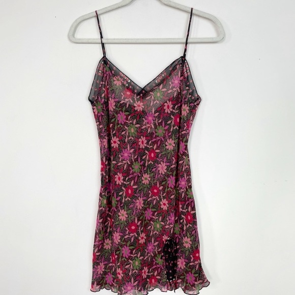 Vintage Dresses & Skirts - Vintage Y2K Natori Floral Silky Satin Slip Nighty Nightgown Sheer Layering